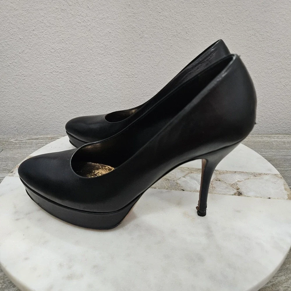 Gucci Black Leather Platform Pumps Heels Sz 37 US 7